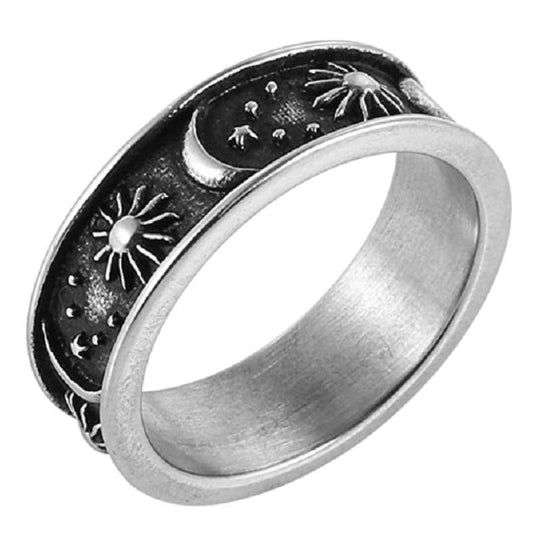 Moon Star Sun 8mm Ring - Unisex Stainless Steel Boho Jewelry - jewelofkent