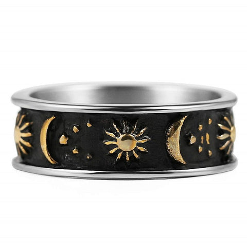 Moon Star Sun 8mm Ring - Unisex Stainless Steel Boho Jewelry - jewelofkent