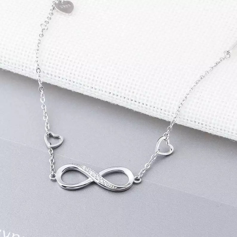 Infinity Sign Bracelet Made in 925 Sterling Silver with CZ Diamonds Double Chain Adjustable Length - jewelofkent