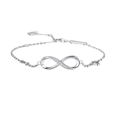Infinity Sign Bracelet Made in 925 Sterling Silver with CZ Diamonds Double Chain Adjustable Length - jewelofkent