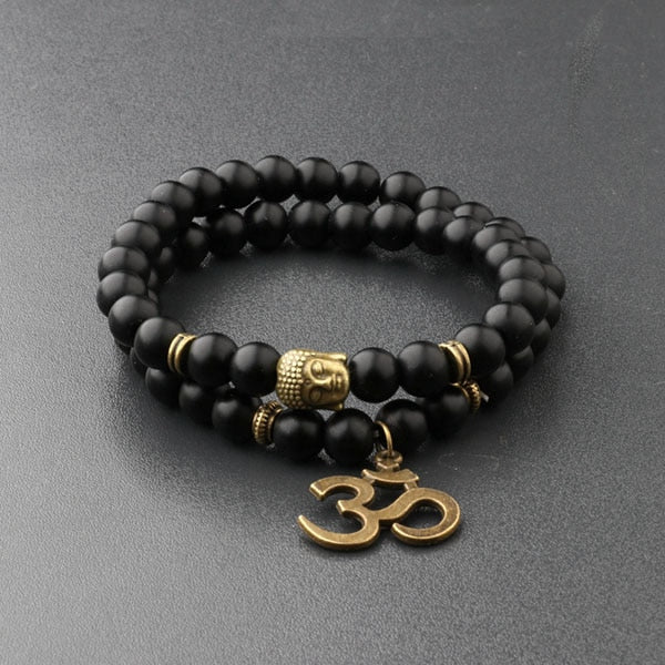 Men's Bead Bracelet Black Natural Stone Charm Retro Buddha Chakra Bracelets - jewelofkent