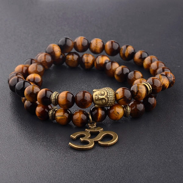 Men's Bead Bracelet Black Natural Stone Charm Retro Buddha Chakra Bracelets - jewelofkent