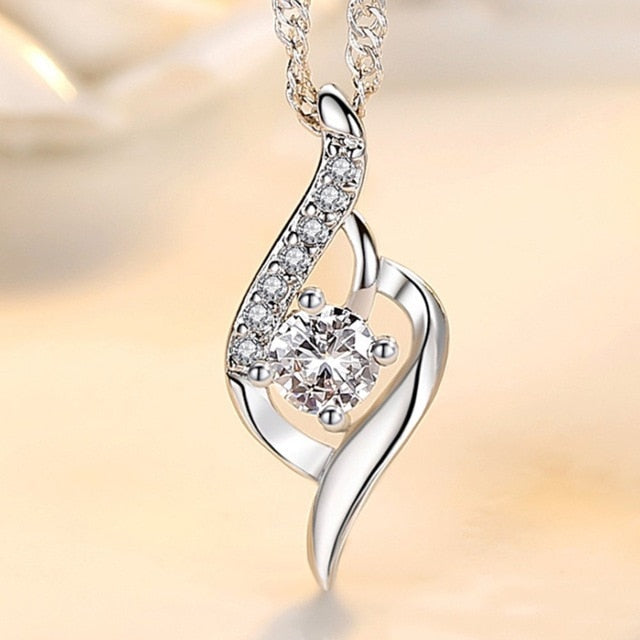 Enchanting Sterling Silver Fashion Jewelry High Quality Crystal Zircon Heart Pendant Necklace - Length 45CM - jewelofkent