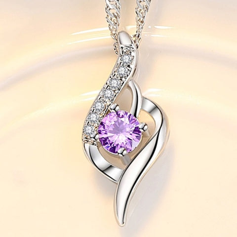 Enchanting Sterling Silver Fashion Jewelry High Quality Crystal Zircon Heart Pendant Necklace - Length 45CM - jewelofkent