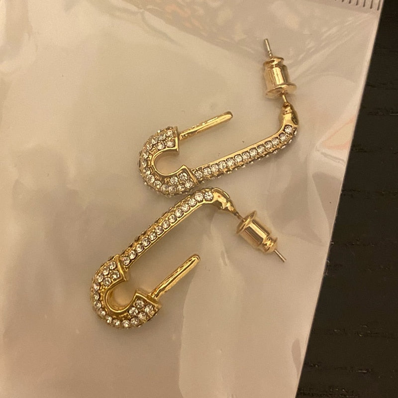 Safety Pin Earrings for Women - Dangle Earrings, 925 Sterling Silver Rose Gold Filled / 2 inch (5 cm)
