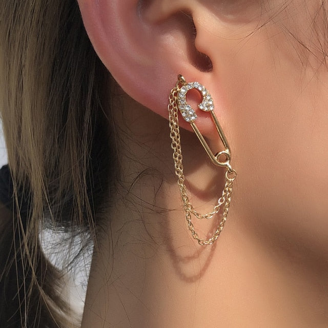 Silver Safety Pin Earrings CZ Paper Clip Hypoallergenic Safety Pin Earring Gold, Silver, Rose Gold Safety Pin Earrings Minimalist Earrings - jewelofkent