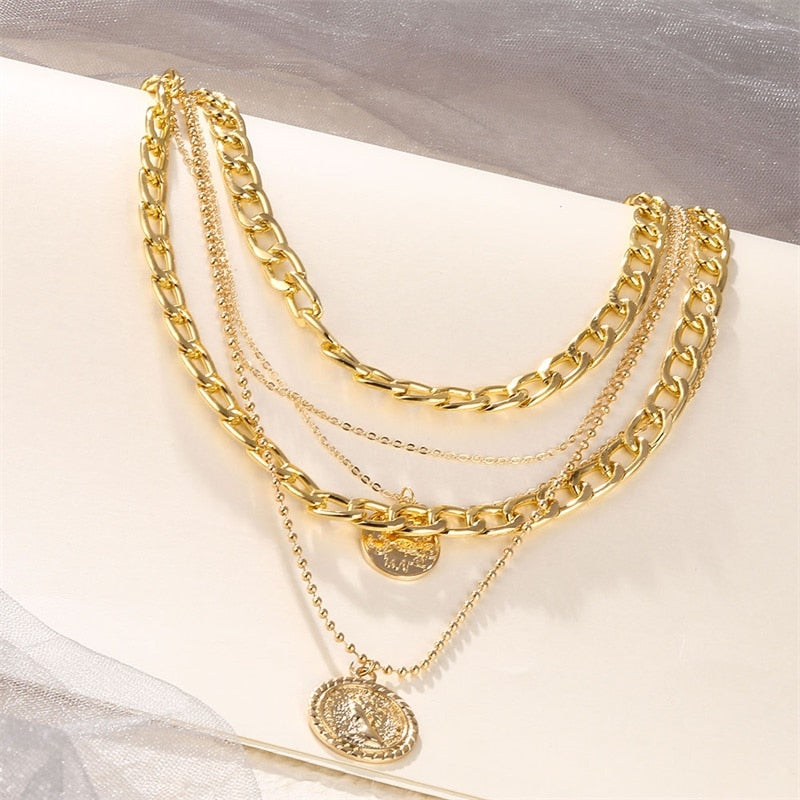 Vintage Multi-layer Coin Chain Choker Necklace - jewelofkent