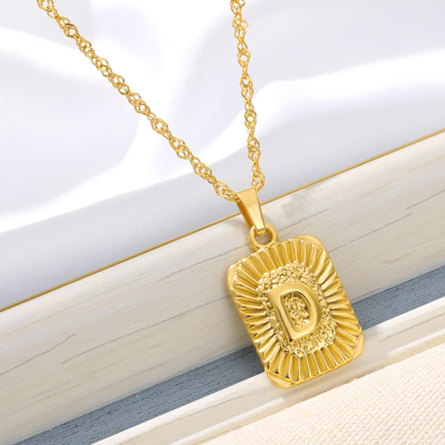 Gold Initial Necklace Vintage Style Gold Medallion Pendant Necklace Square  Letter Charm Necklace Personalized Jewelry Gift Idea Box Chain - Etsy