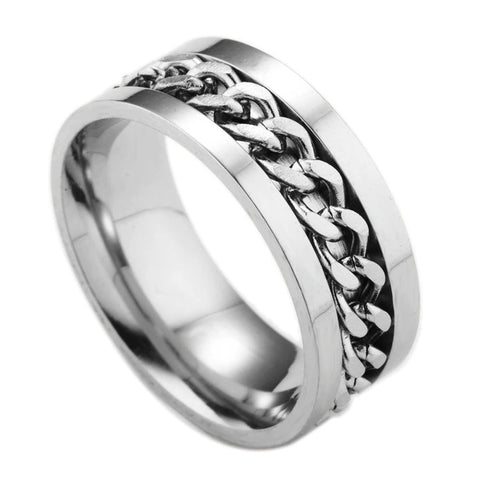 Cool Stainless Steel Rotatable Ring With Spinner Chain - jewelofkent